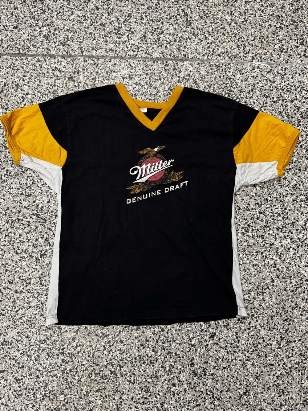 Miller Genuine Draft Men’s Black & Gold V‑Neck Shirt